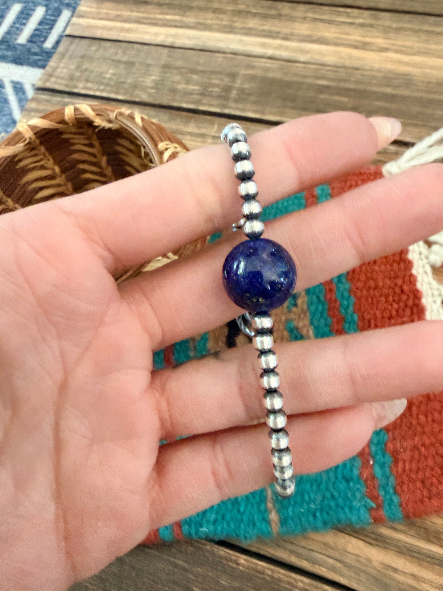 Handcrafted Lapis & Sterling Silver Pearl Beaded Bracelet