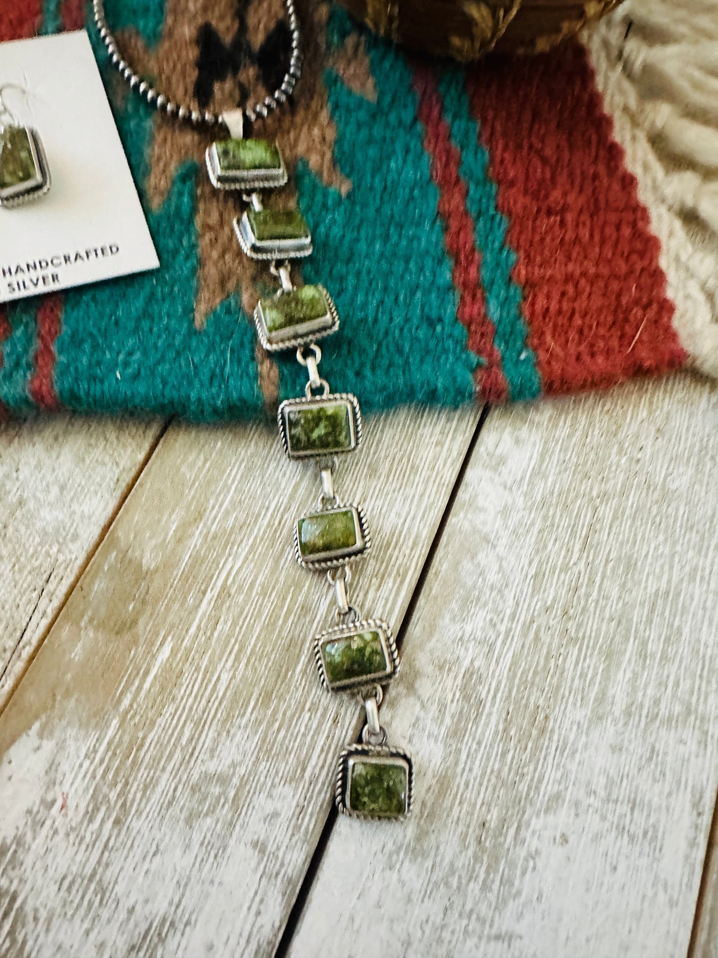 Handcrafted Sonoran Gold Turquoise & Sterling Silver Lariat Necklace Set