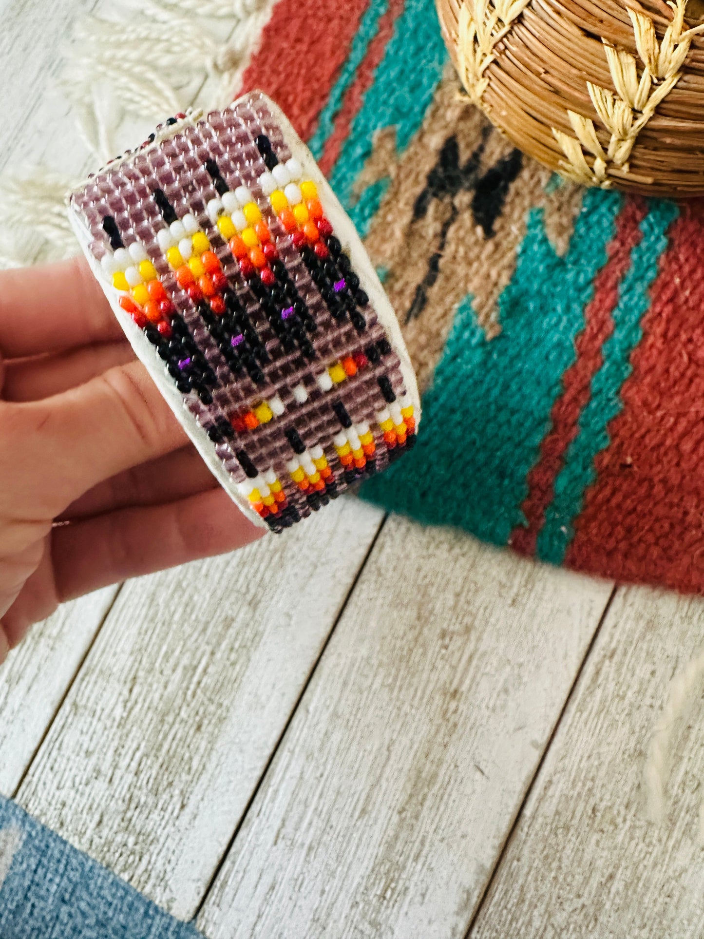 Handcrafted Made Beaded Leather Bracelet