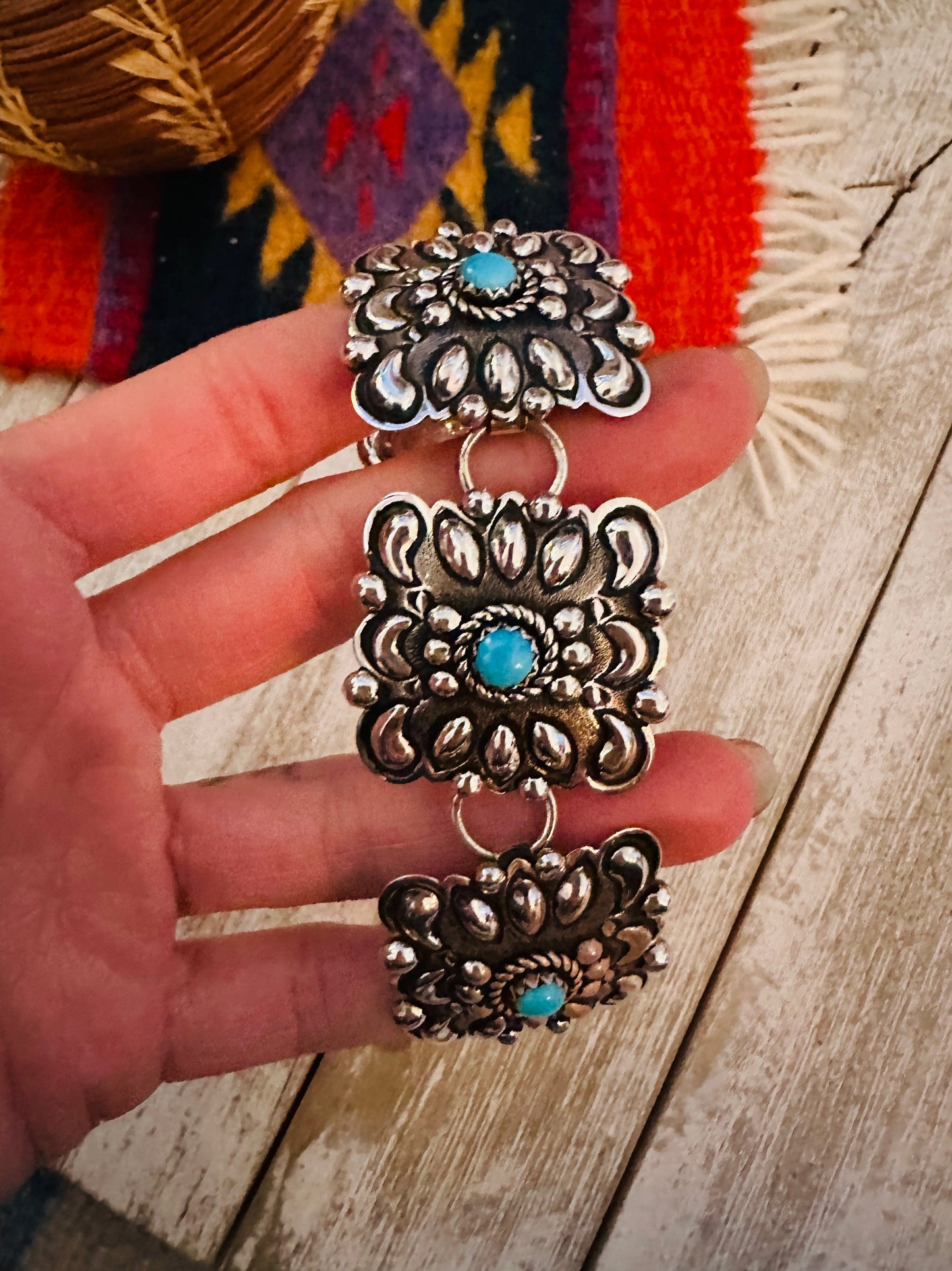 Handcrafted Turquoise & Sterling Silver Concho Link Bracelet
