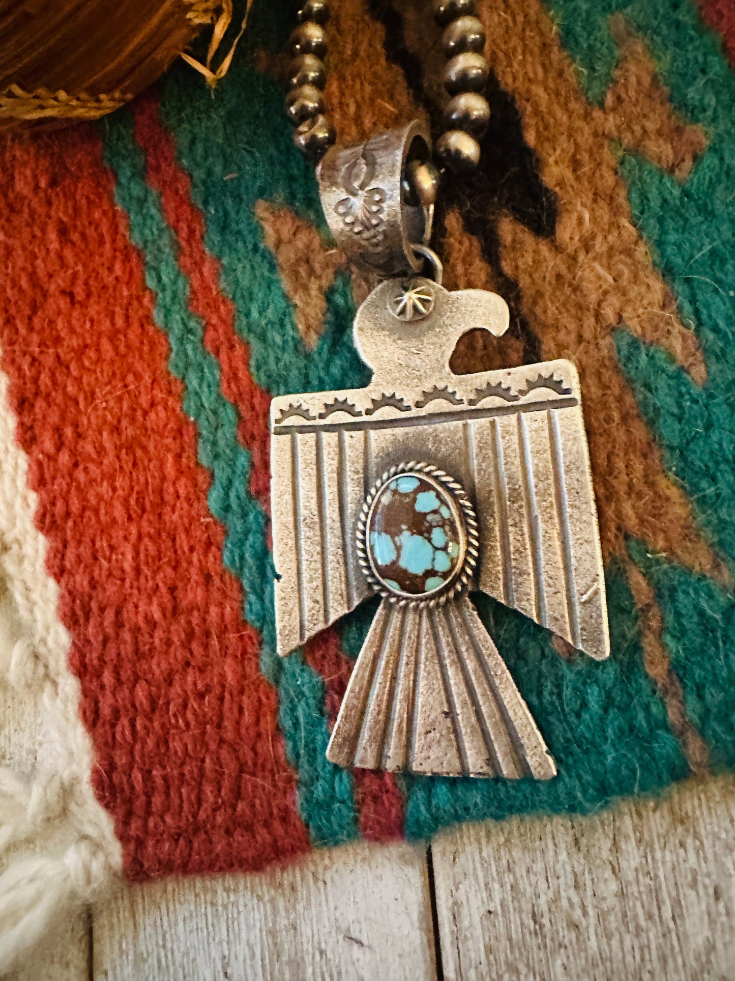Handcrafted Sterling Silver & Turquoise Number 8 Thunderbird Pendant by Kevin Billah