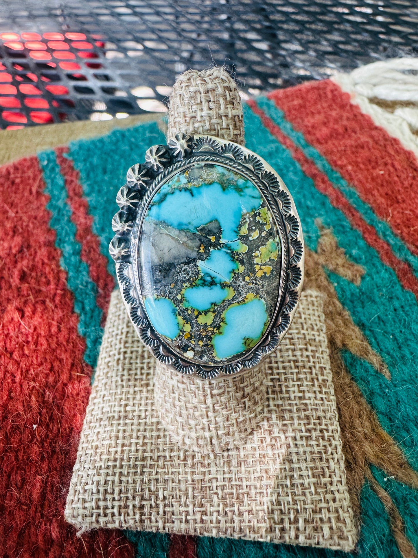Handcrafted Kingman Web Turquoise & Sterling Silver Adjustable Ring