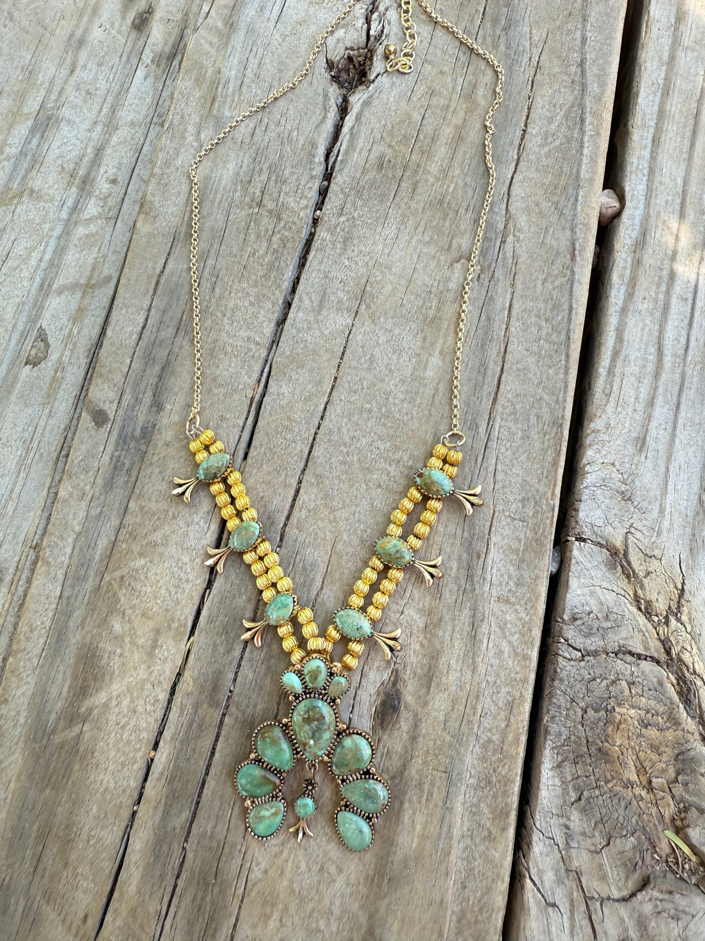 “The Golden Collection” SQUASH BLOSSOM Handmade Turquoise Gold Plated Necklace