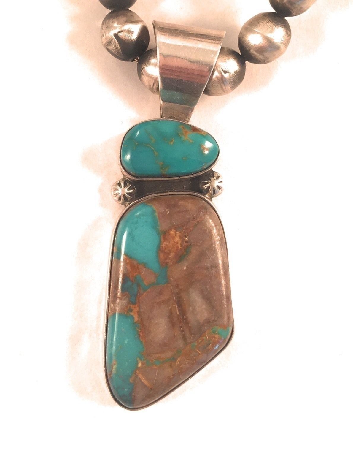 Vintage Navajo Pilot Mountain Turquoise  Sterling Silver Pendant Signed