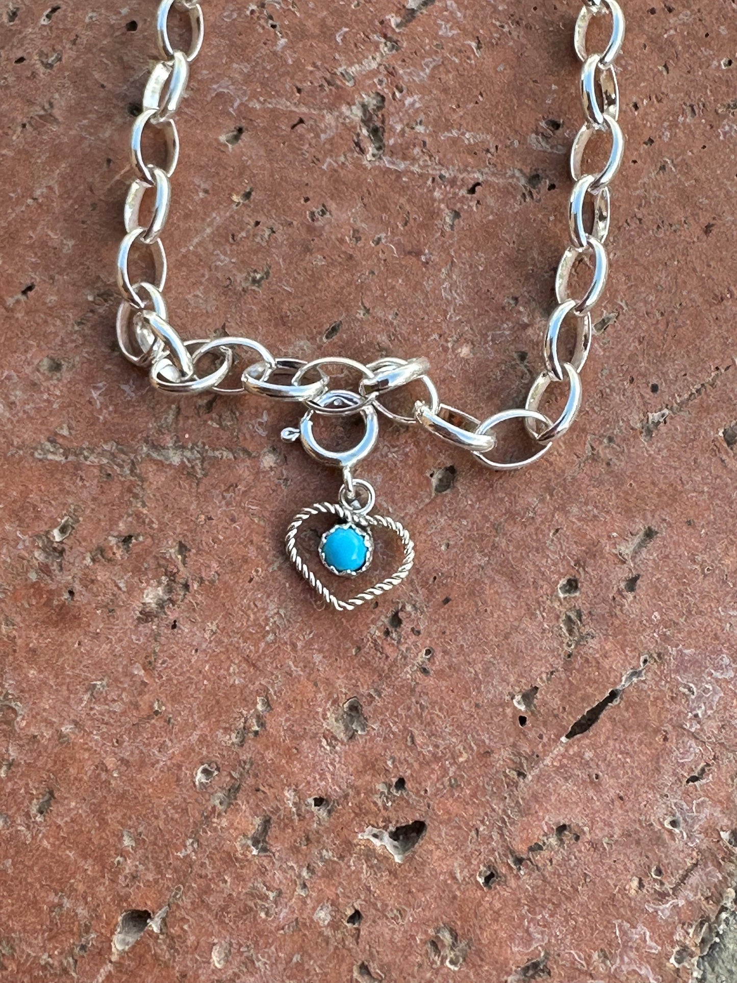 Handcrafted Turquoise Heart Sterling Silver Charm