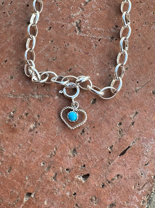 Handcrafted Turquoise Heart Sterling Silver Charm