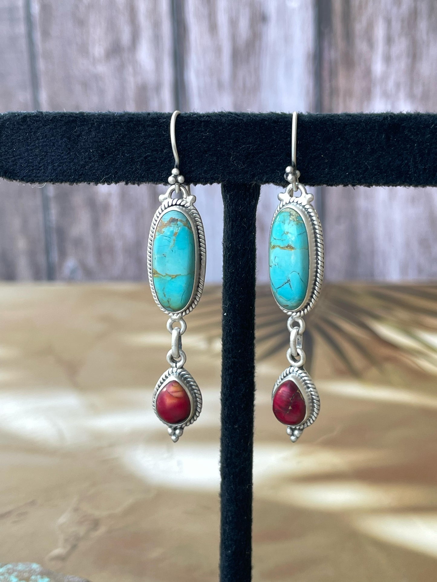 Dahlia Rose & Turquoise Handmade Sterling Silver Dangles