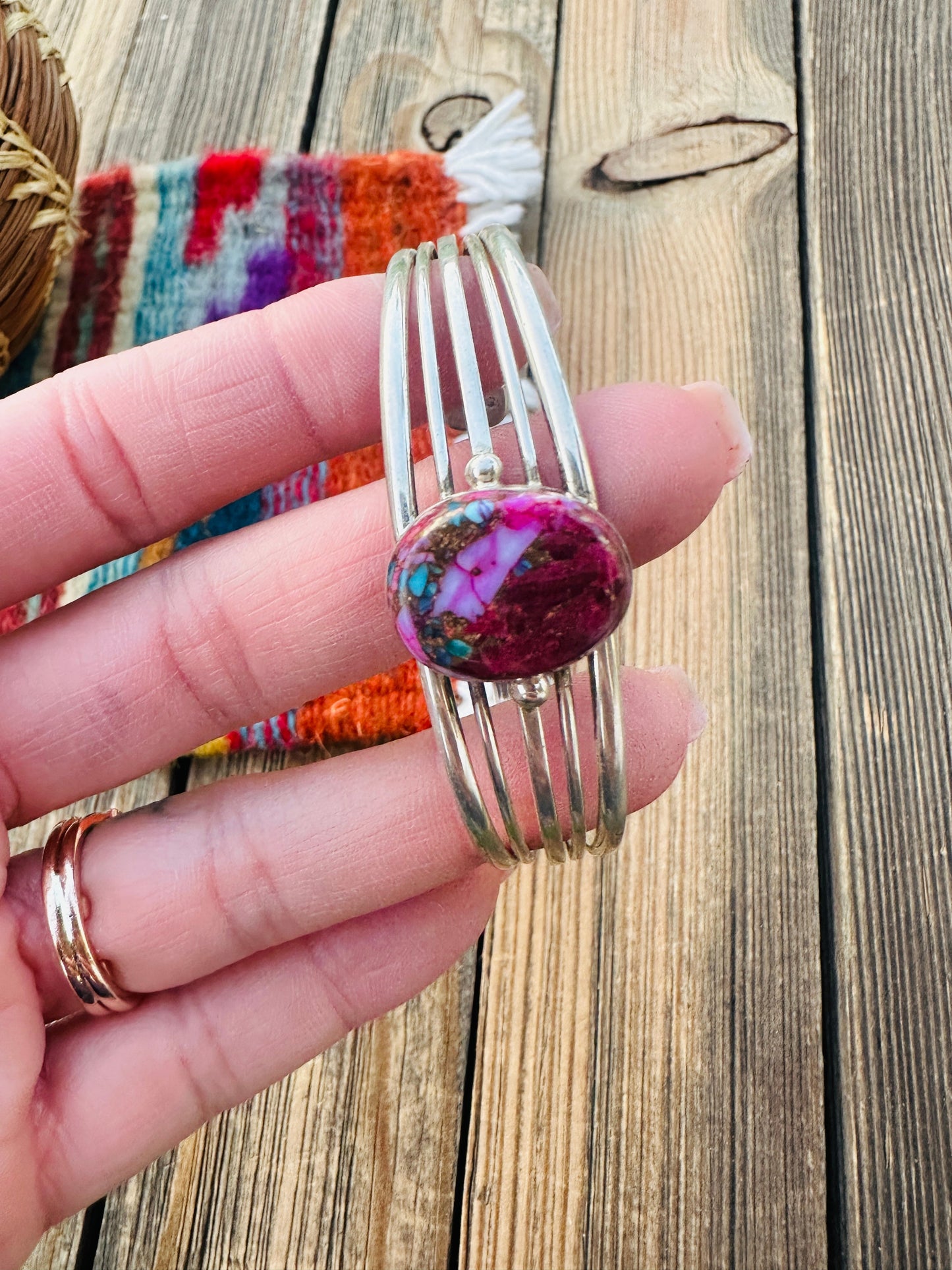 Handcrafted Pink Dream Mojave & Sterling Silver Cuff Bracelet