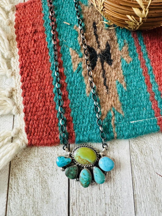 Handcrafted Sterling Silver & Turquoise Cluster Necklace by Elouise Kee