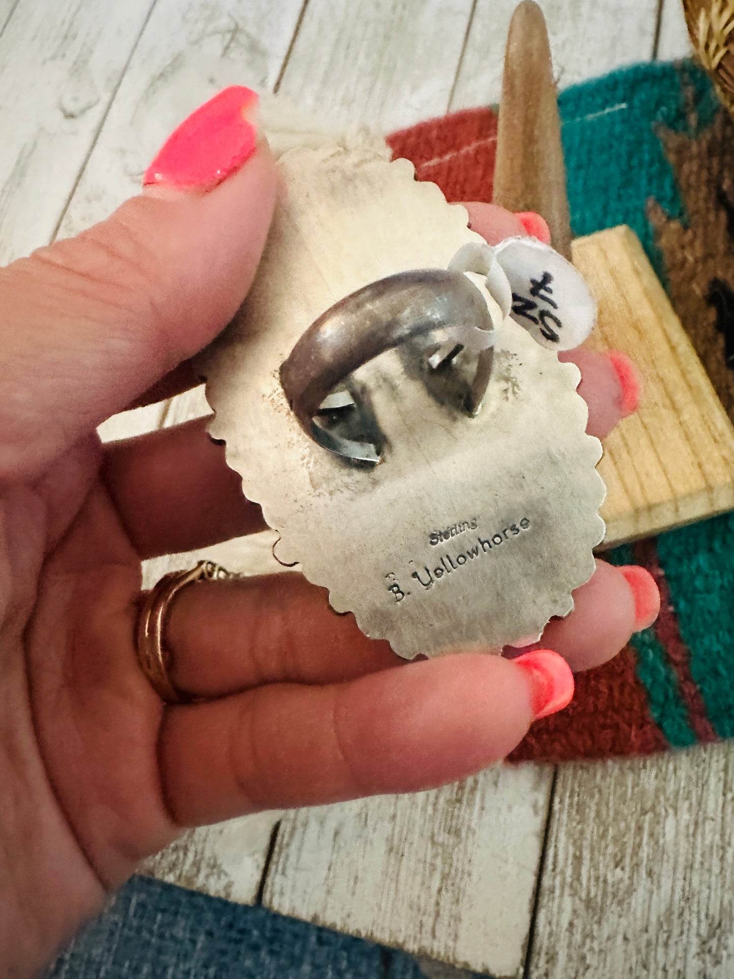 Handcrafted Turquoise & Sterling Silver Cluster Adjustable Ring by Blaine Yellowhorse