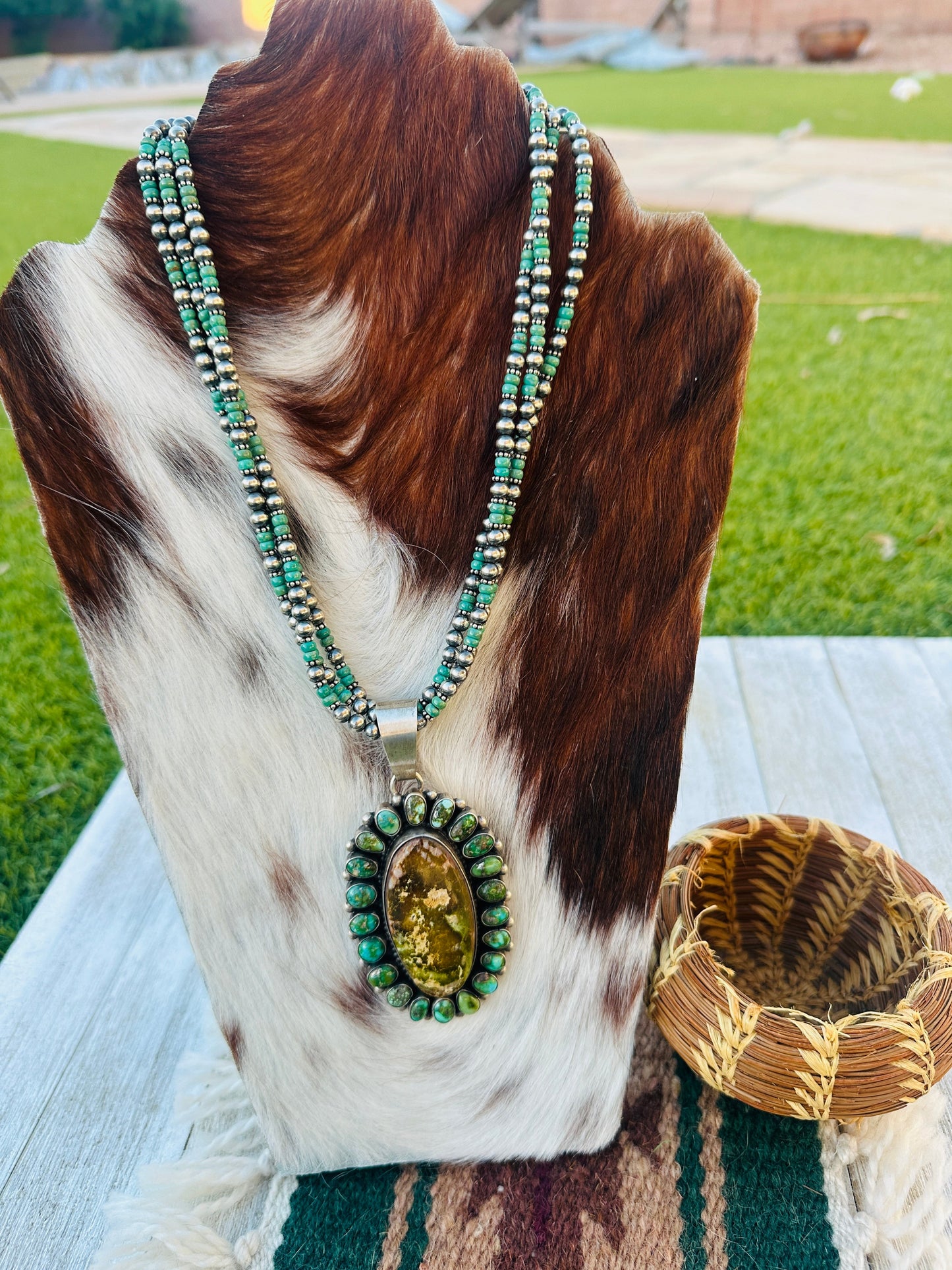 Old Pawn Handcrafted Sterling Silver and Turquoise Beaded Necklace