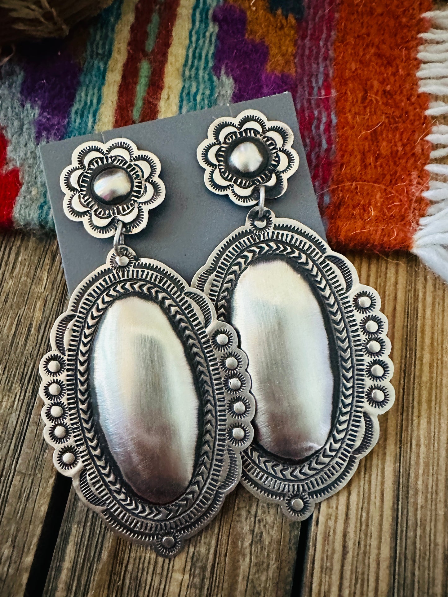 Handcrafted Sterling Silver Concho Dangle Earrings by Leander Tahe