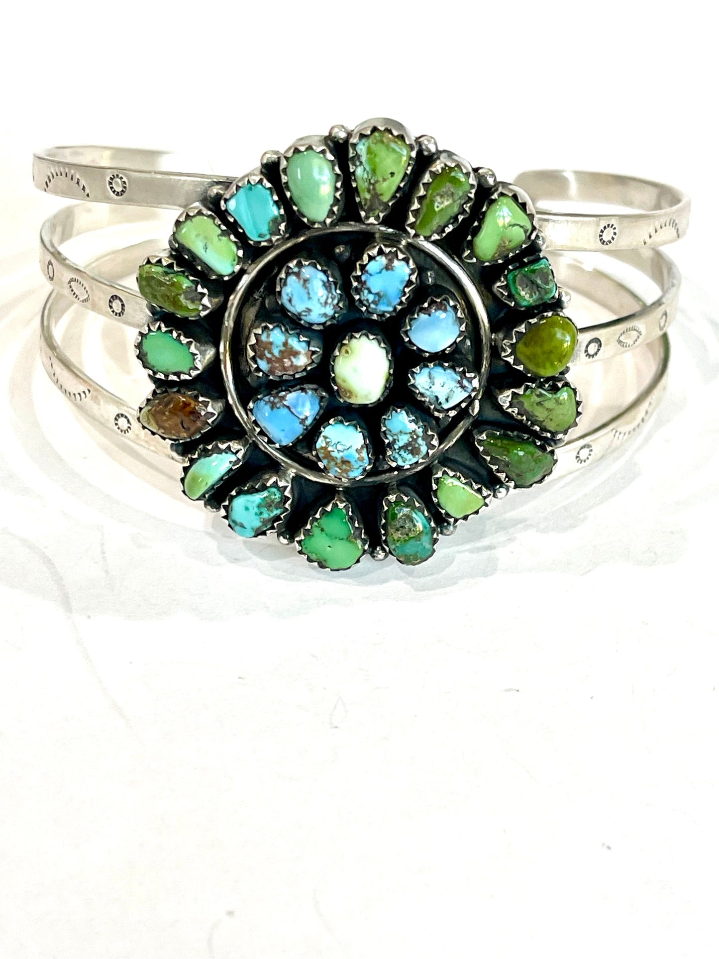 Beautiful Handmade Sterling Silver, Turquoise Multi Stone Cuff
