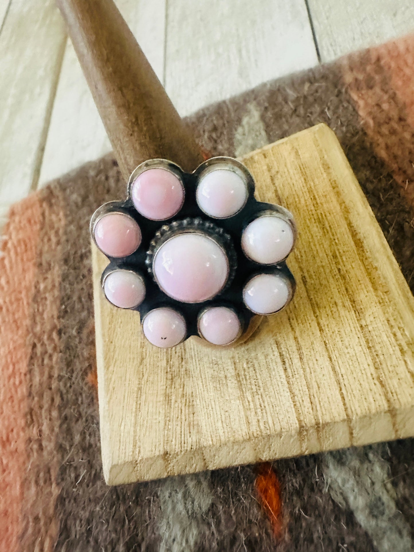 Handcrafted Sterling Silver & Queen Pink Conch Cluster Ring