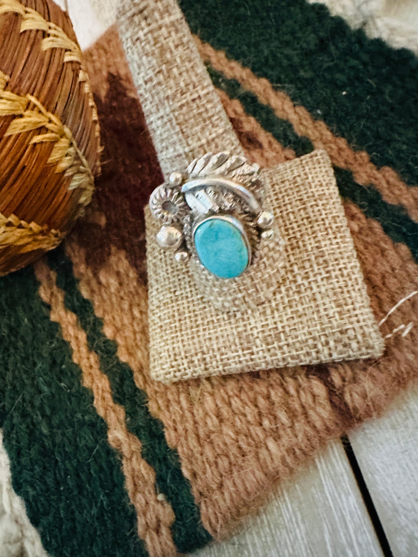 Old Pawn Handcrafted Turquoise & Sterling Silver Adjustable Ring