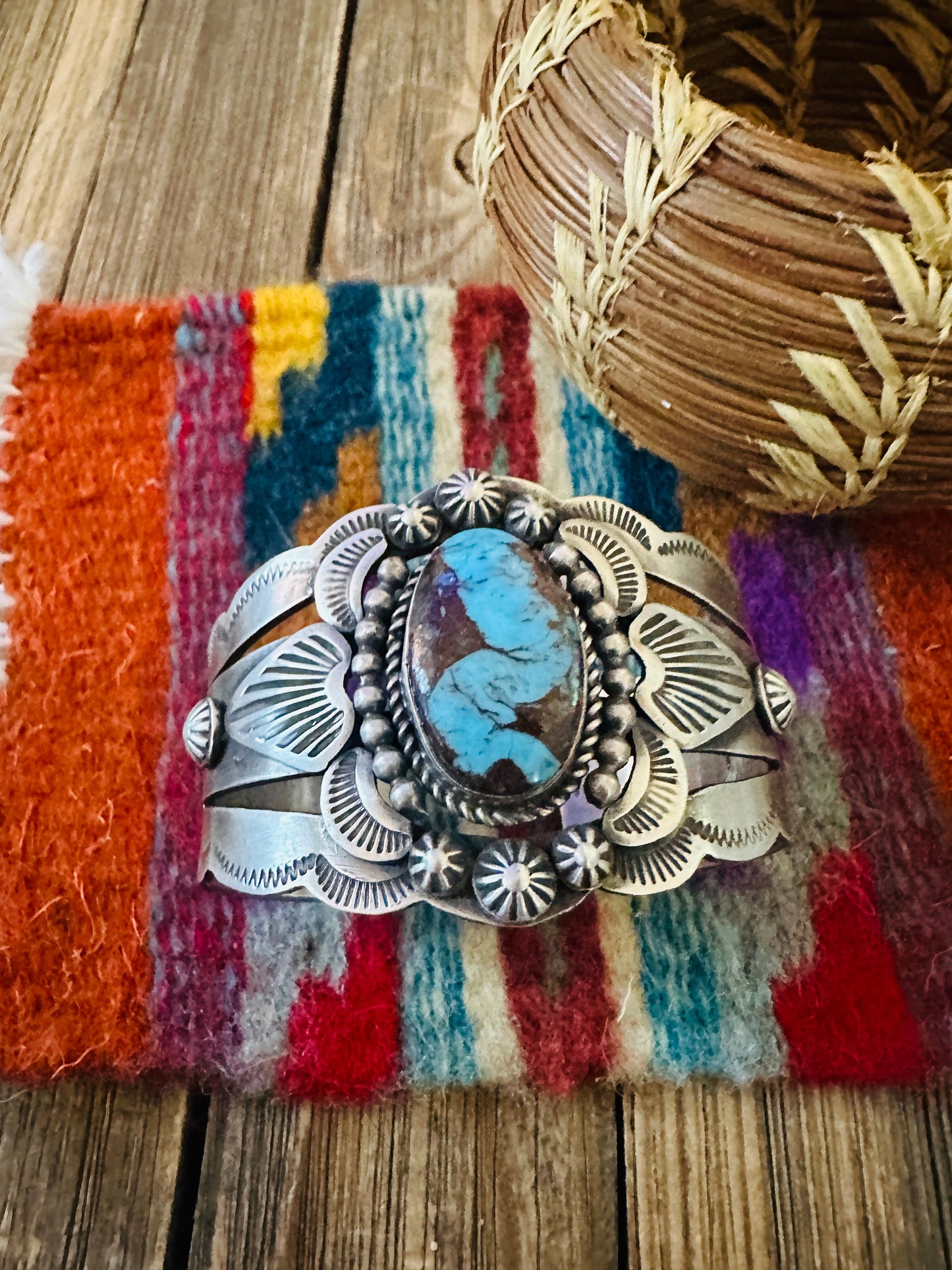 Handcrafted Egyptian Turquoise & Sterling Silver Cuff Bracelet by Randall Endito