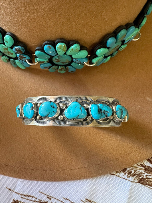 Handcrafted Turquoise & Sterling Silver Cuff Bracelet Signed B Shorty /