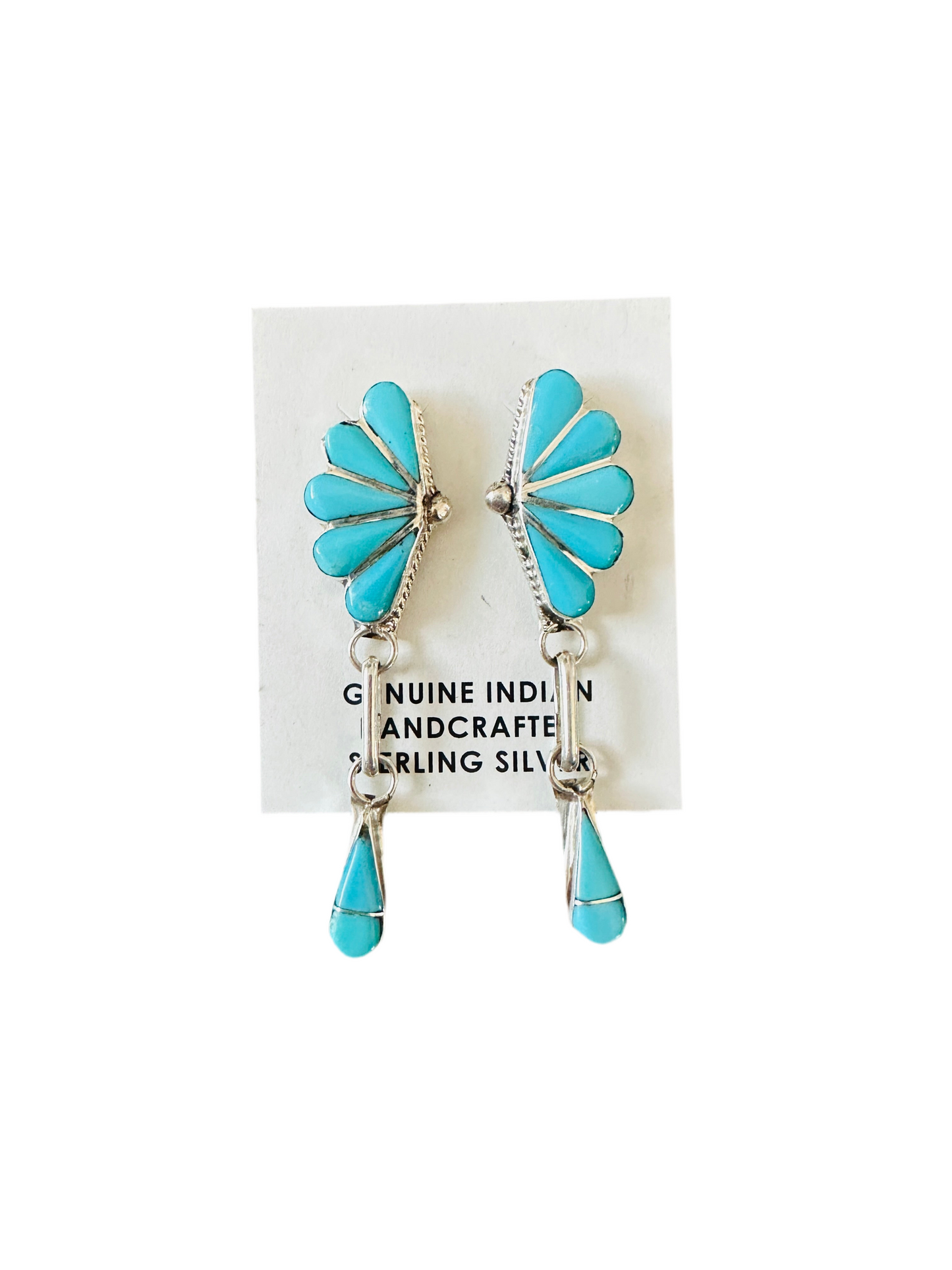 Handcrafted Sterling Silver & Turquoise Inlay Dangle Earrings