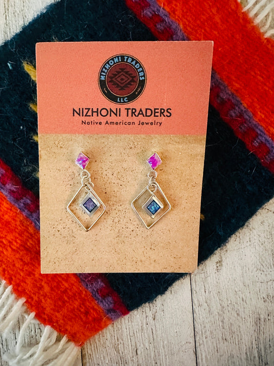 Handcrafted Sterling Silver & Purple Opal Diamond Dangle Earrings