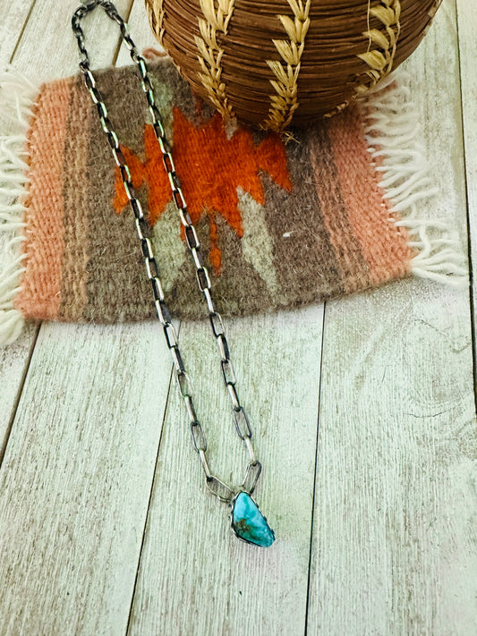 Handcrafted Turquoise & Sterling Silver Paper Clip Chain Necklace