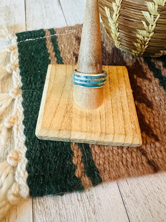 Handcrafted Sterling Silver & Turquoise Inlay Band Ring