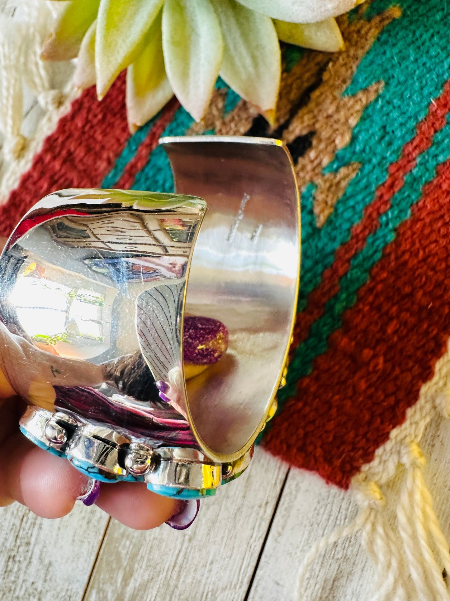 Handcrafted Sterling Silver & Kingman Turquoise Cuff Bracelet /