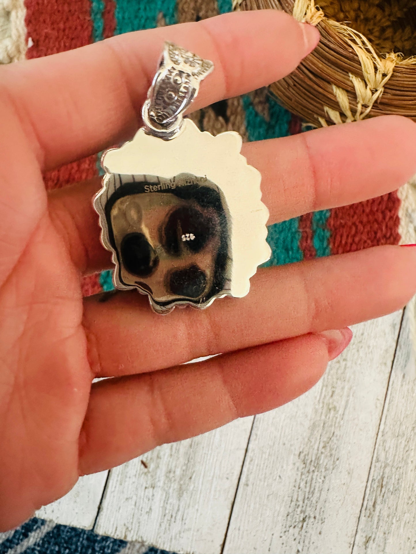** Christmas Collection ** Handmade Sterling Silver, Coral & Turquoise Cluster Pendant Signed Nizhoni