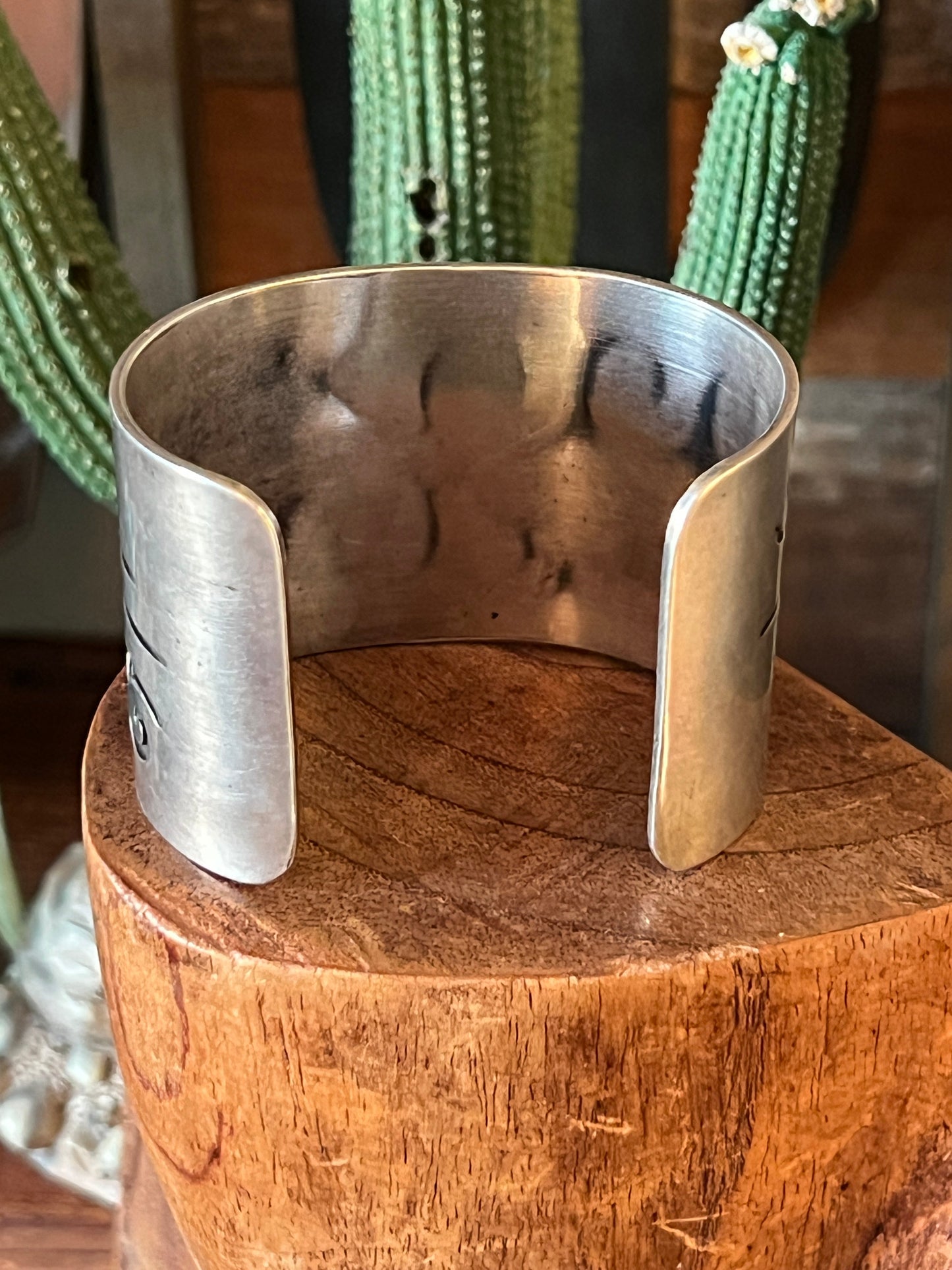 Handcrafted Old Pawn Sterling Silver Water Design Overlay Cuff, Unsigned