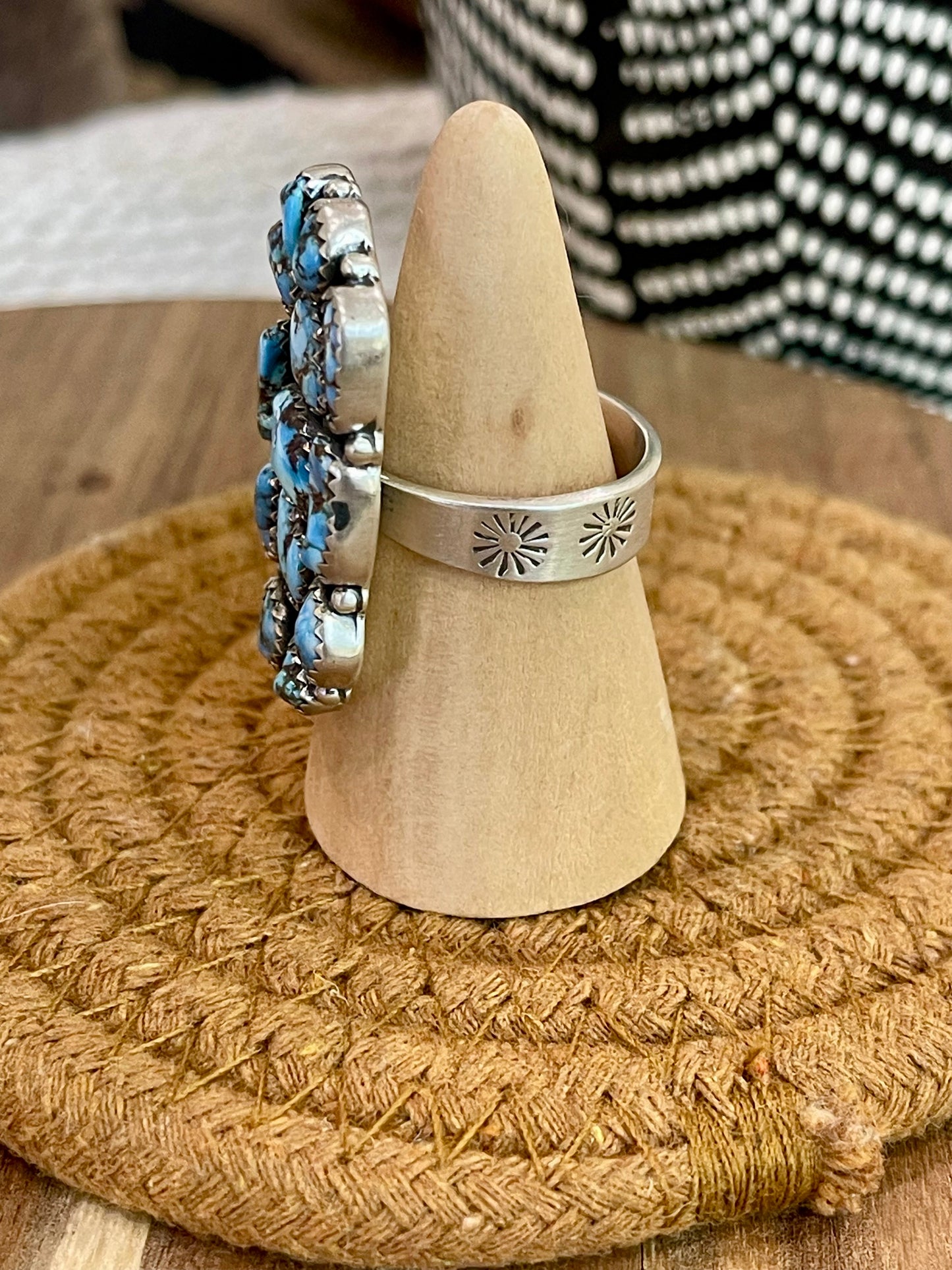 Gorgeous Handmade Sterling Silver & Golden Hills Turquoise Adjustable Cluster Ring