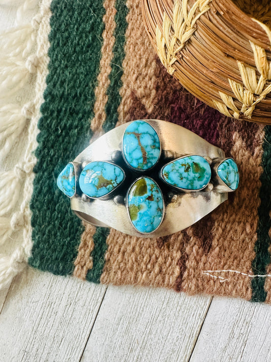 Handcrafted Kingman Web Turquoise & Sterling Silver Cuff Bracelet By Paul Livingston