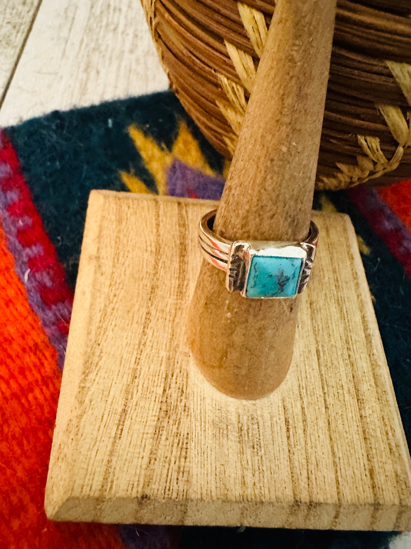 Handcrafted Turquoise & Sterling Silver Square Ring