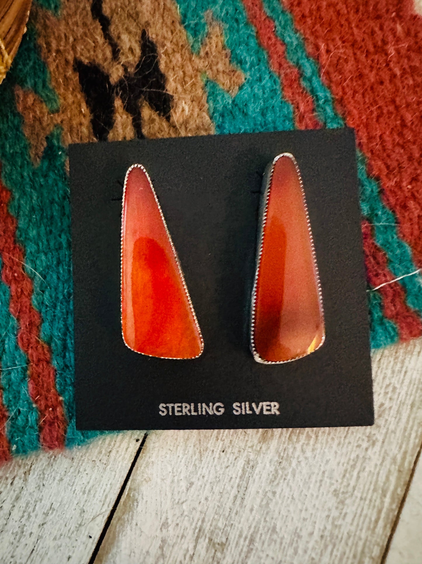 Handcrafted Jasper Sterling Silver Post Earrings Signed