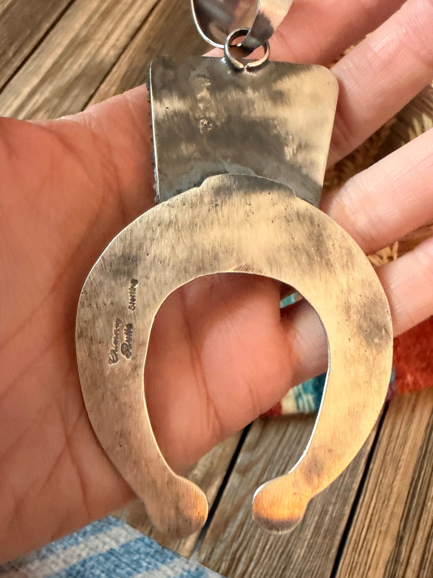 Handcrafted Sterling Silver & Number 8 Turquoise Naja Pendant by Chimney Butte