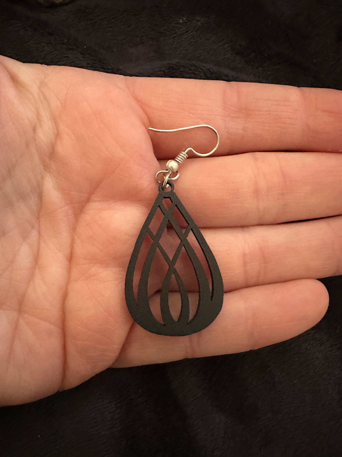 Black Wood Teardrop Sterling Silver Earrings