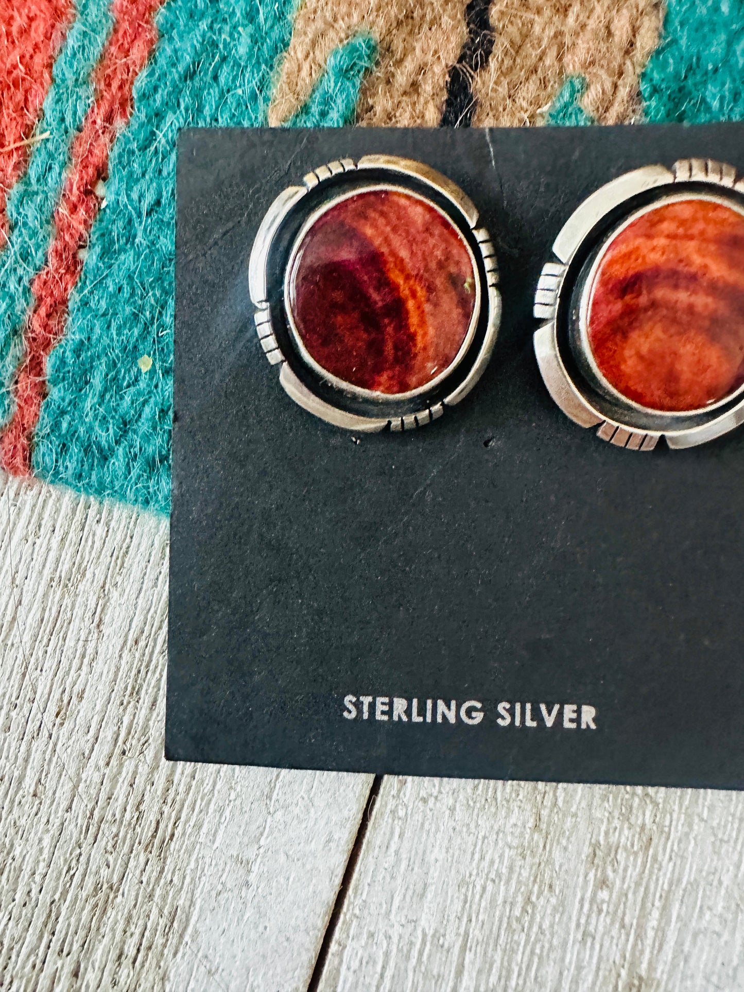 Handcrafted Sterling Silver & Orange Spiny Post Earrings