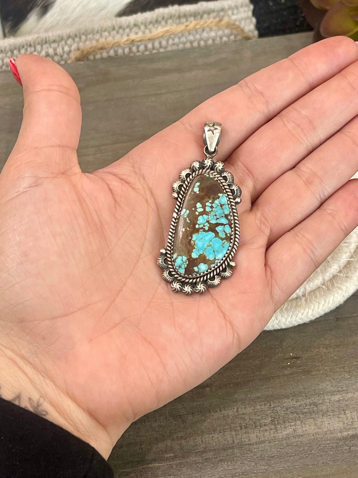 Beautiful Handmade Number 8 Turquoise & Sterling Silver Pendant