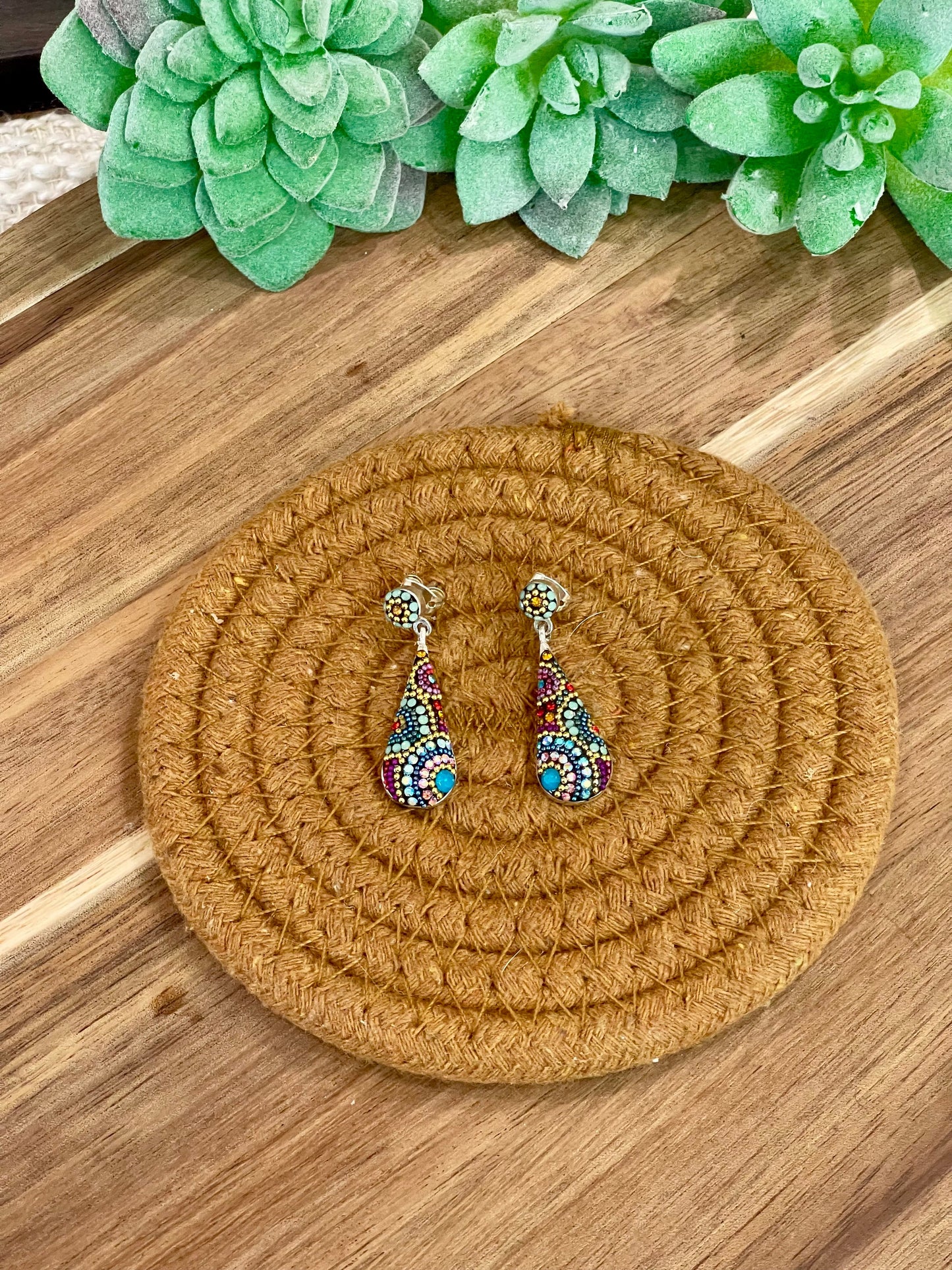 Handmade In Mexico Sterling Silver  , Multi Color Swarovski Crsytal Earrings
