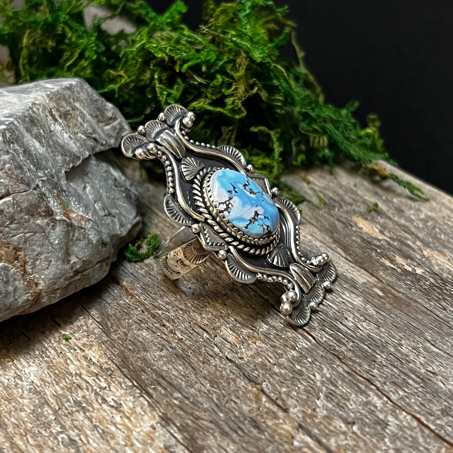 Handmade Sterling Silver & Golden Hills Turquoise Oval Shaped Stone Ring