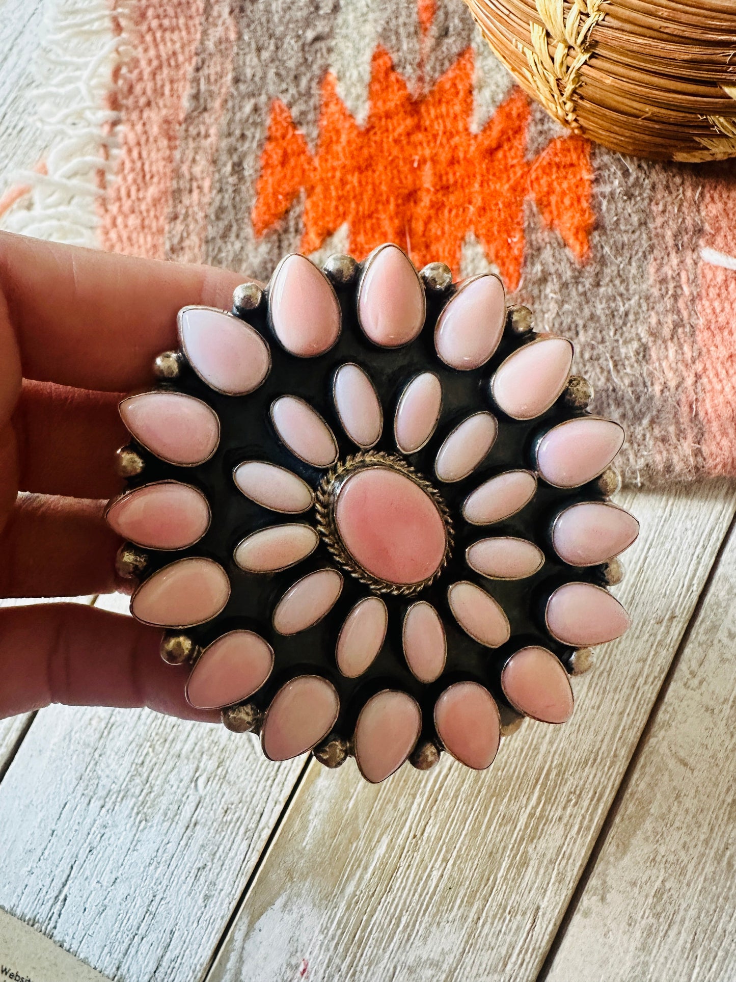 Handcrafted Queen Pink Conch Shell & Sterling Silver Cluster Cuff Bracelet