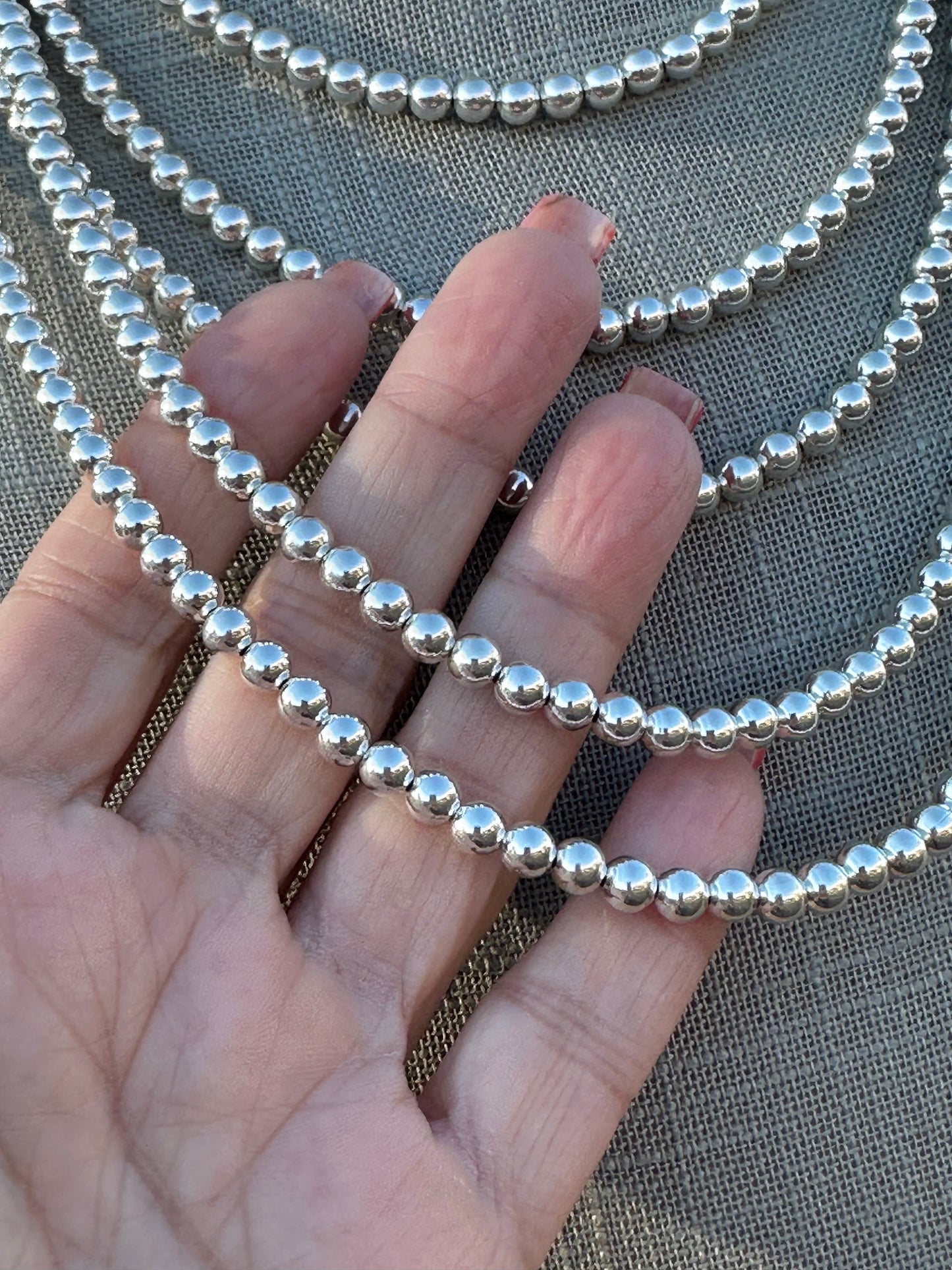 Handcrafted Sterling Silver Elegant Pearl Style Beaded Necklace 5mm