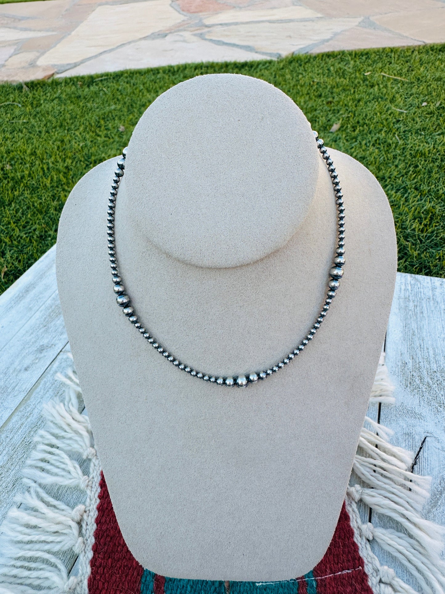 Handcrafted 14” Sterling Silver Pearl Beaded  Necklace