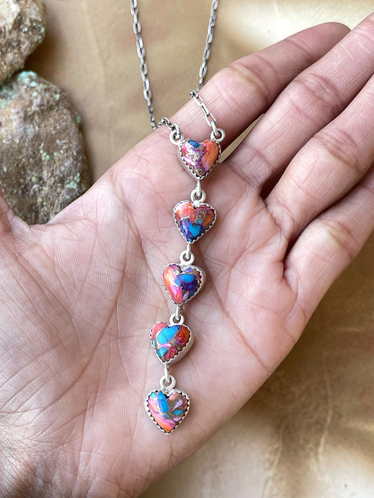 Handmade Sterling Silver & Pink Dream Mojave OR White Buffalo Drop 5 Stone Necklace