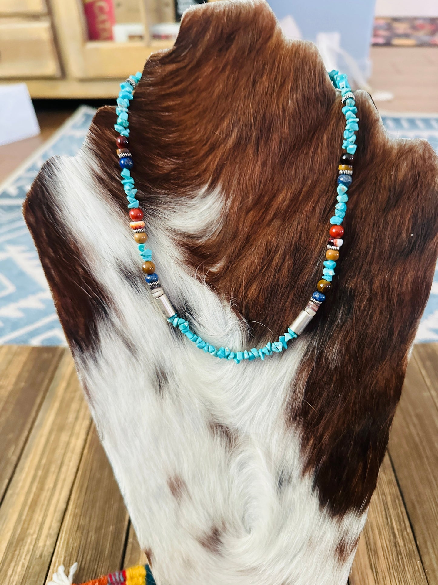 Handcrafted Multi Stone & Sterling Silver Beaded 18” Necklace by T & R Singer