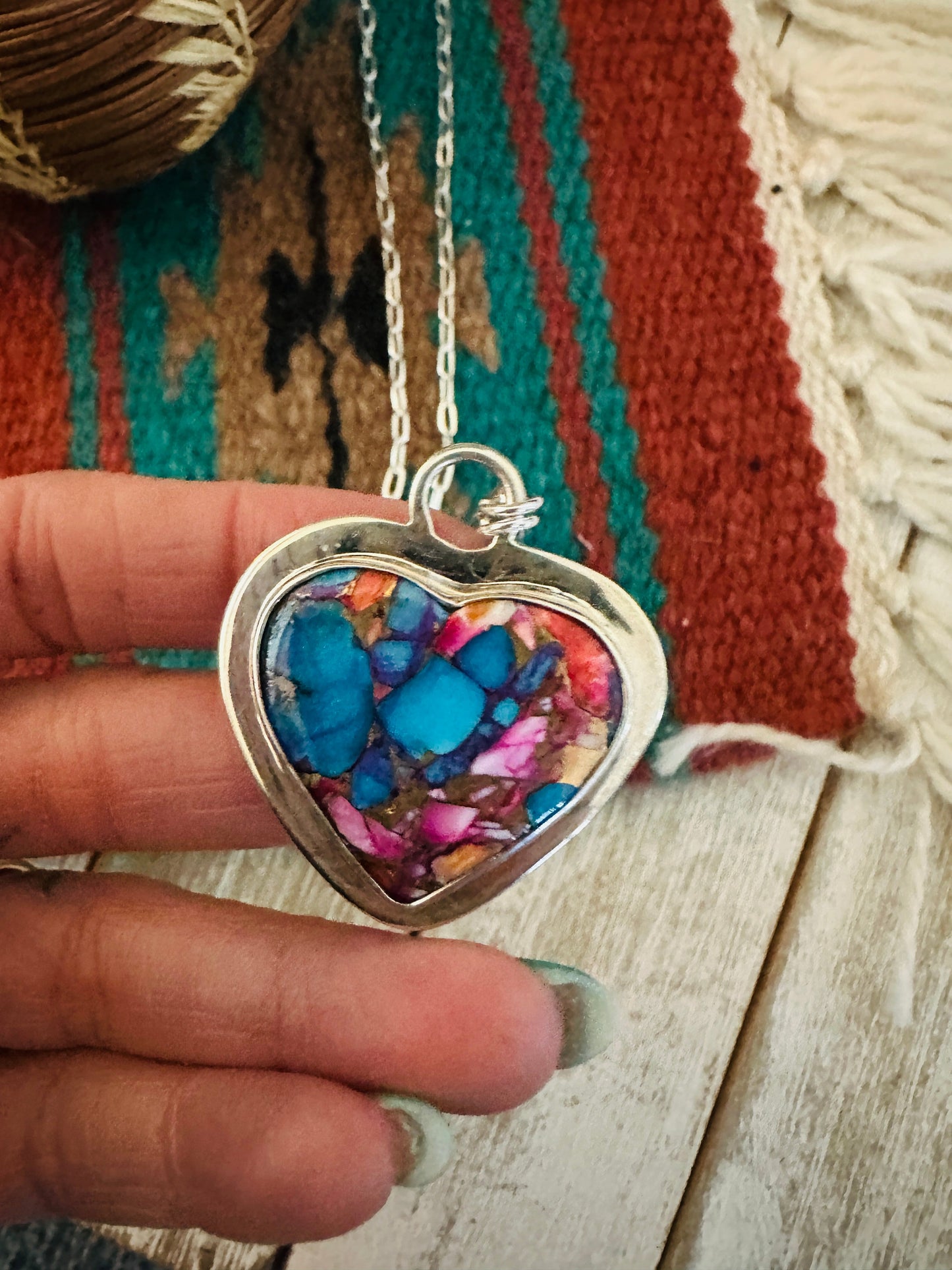 Handcrafted Sterling Silver & Pink Dream Mojave Heart Necklace