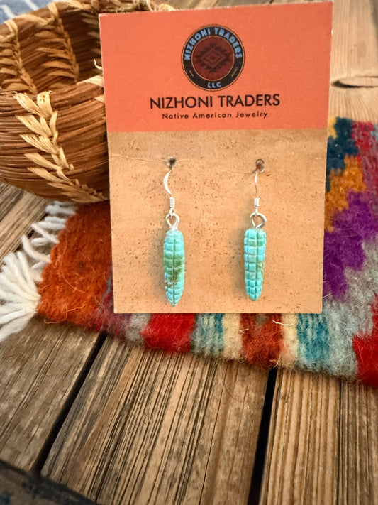 Hand Carved Turquoise Corn Dangle Earrings by Daniel Aguilar