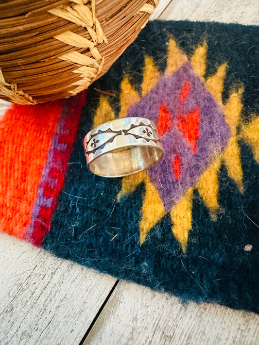 Handcrafted Hand Stamped Sterling Silver Band Ring Size 15