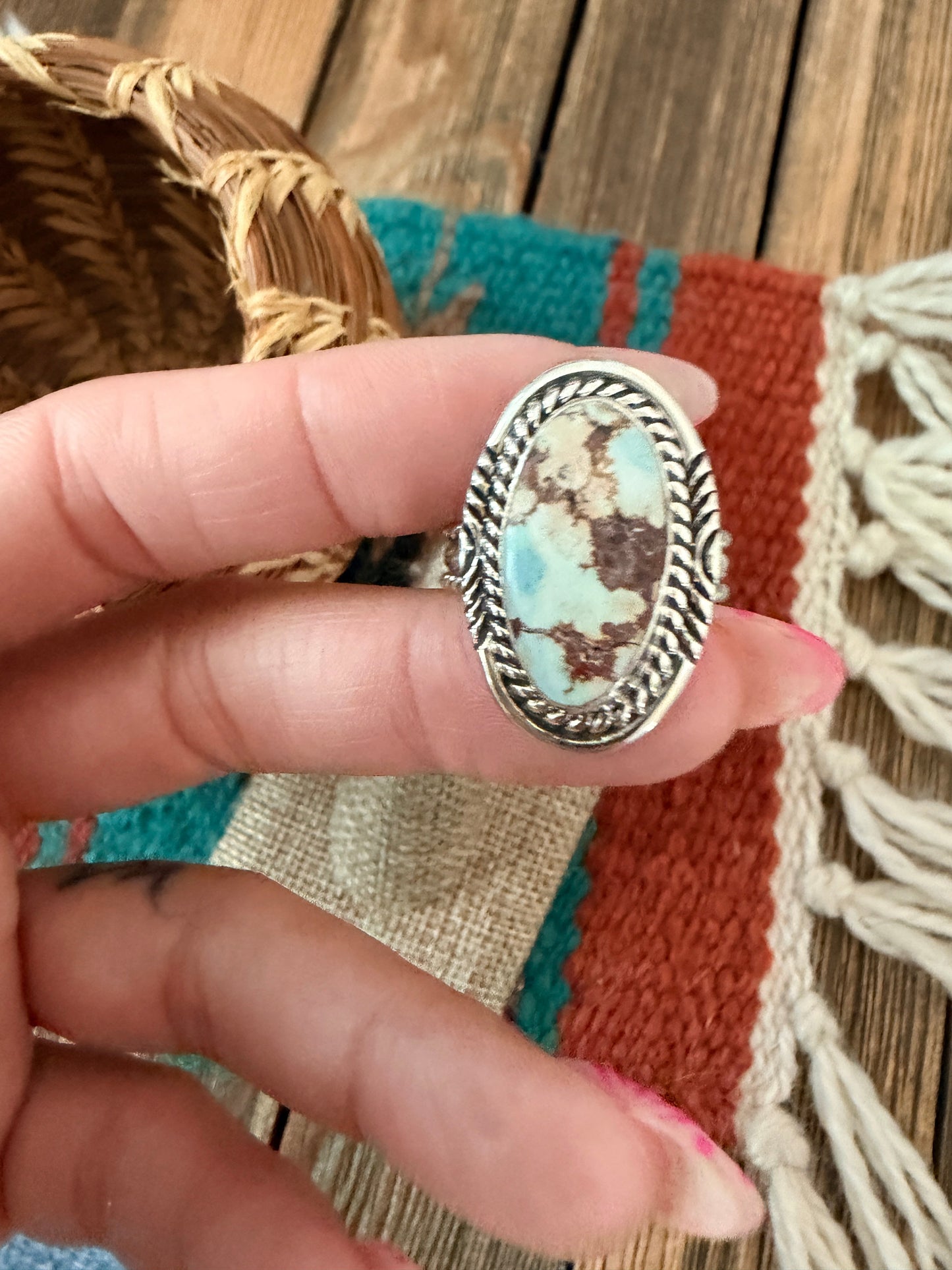 Handcrafted Golden Hills Turquoise & Sterling Silver Ring Size 9.5