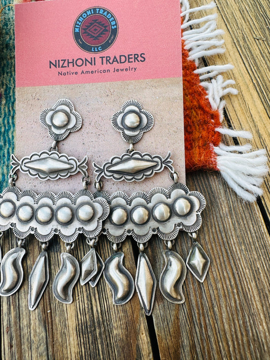 Handcrafted Old Pawn Sterling Silver Concho Dangle Earrings
