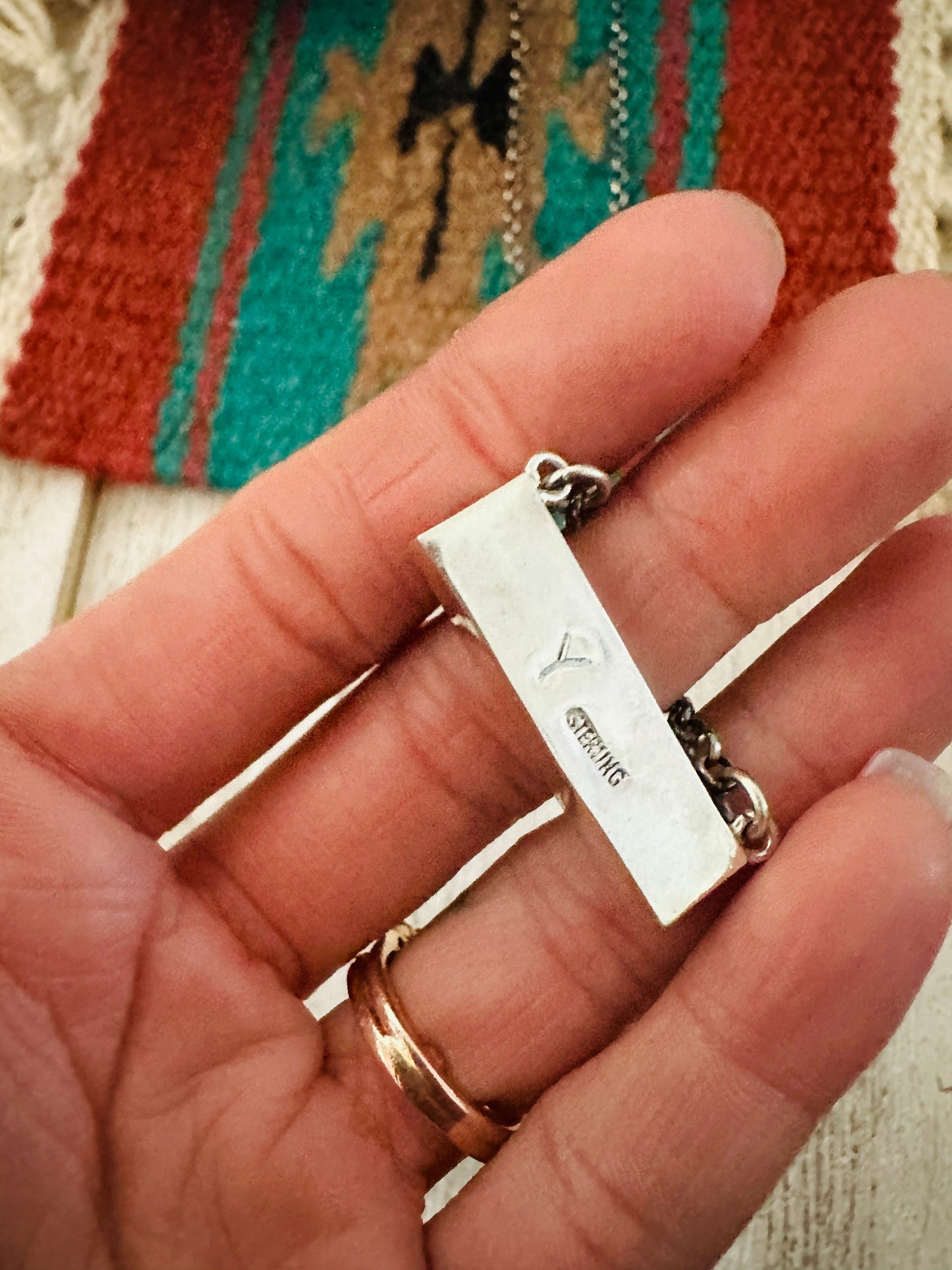 Handcrafted Multi Stone & Sterling Silver Inlay Bar Necklace