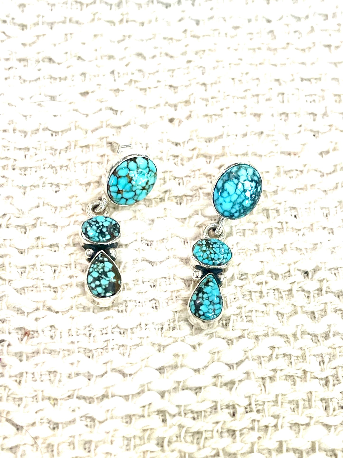 Handmade Sterling Silver Number 8 Turquoise Post Dangle Earrings Signed Nizhoni